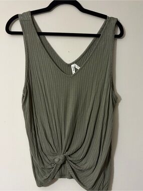 Mudd Olive Ribbed V-Neck Tank with Front Knot
